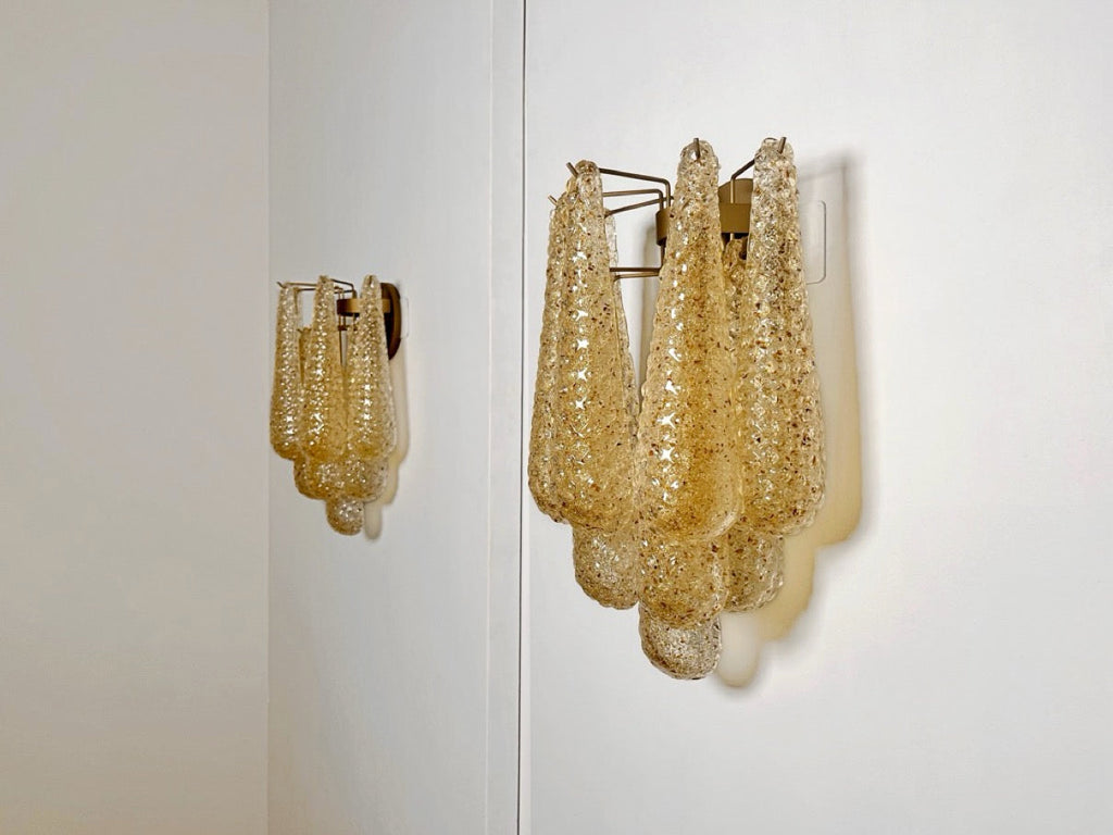 Murano Wall Lamp | 10 Clear Yellow Drop Glass | Set of 2