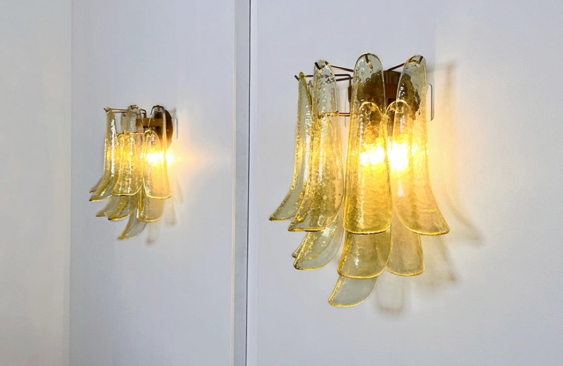Murano Wall Lamp | 10 Green Gold Petal Glass | Set of 2