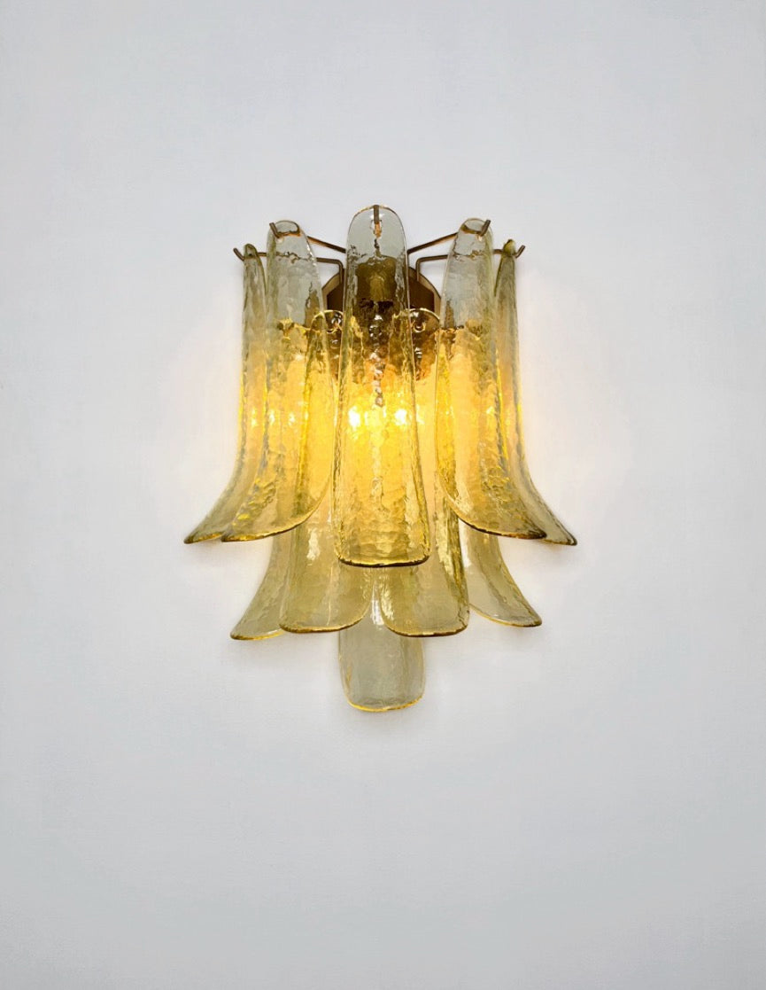 Murano Wall Lamp | 10 Green Gold Petal Glass | Set of 2