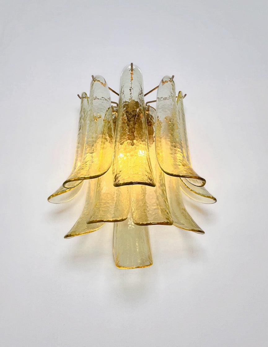 Murano Wall Lamp | 10 Green Gold Petal Glass | Set of 2