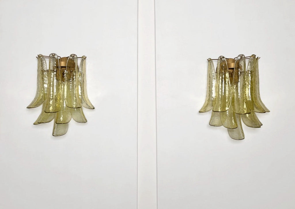 Murano Wall Lamp | 10 Green Gold Petal Glass | Set of 2