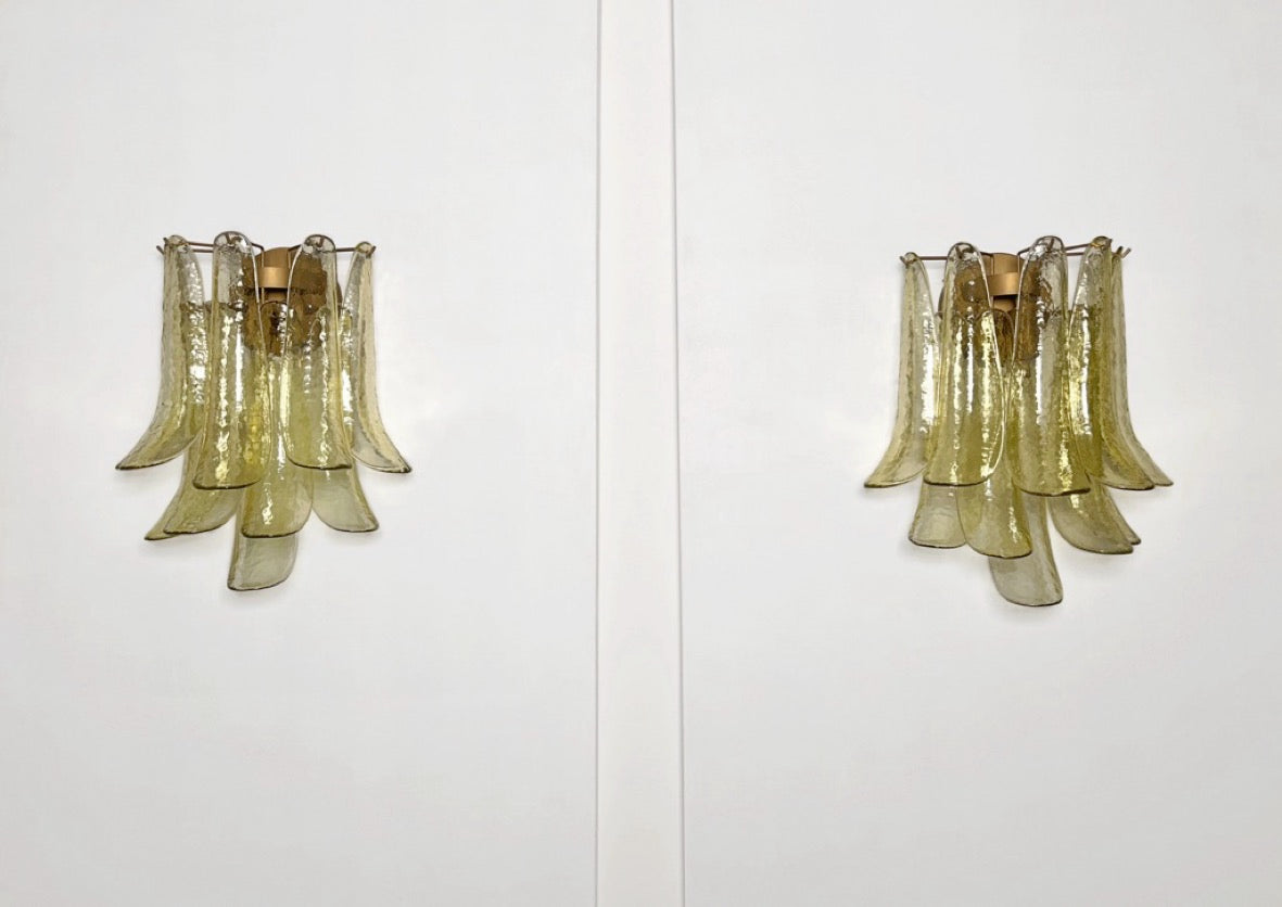 Murano Wall Lamp | 10 Green Gold Petal Glass | Set of 2