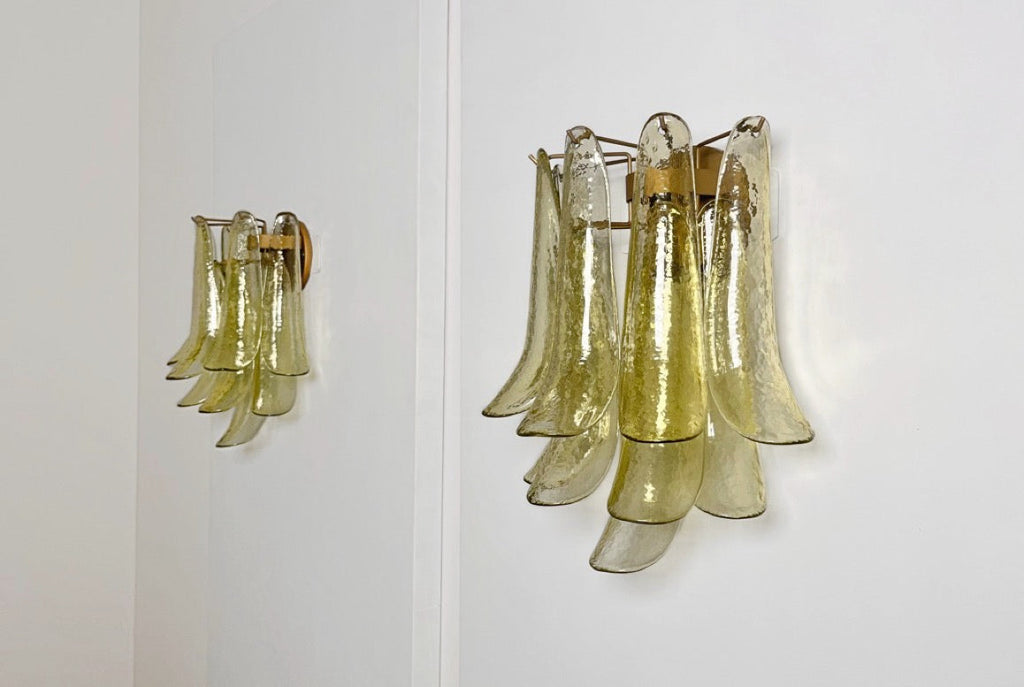 Murano Wall Lamp | 10 Green Gold Petal Glass | Set of 2