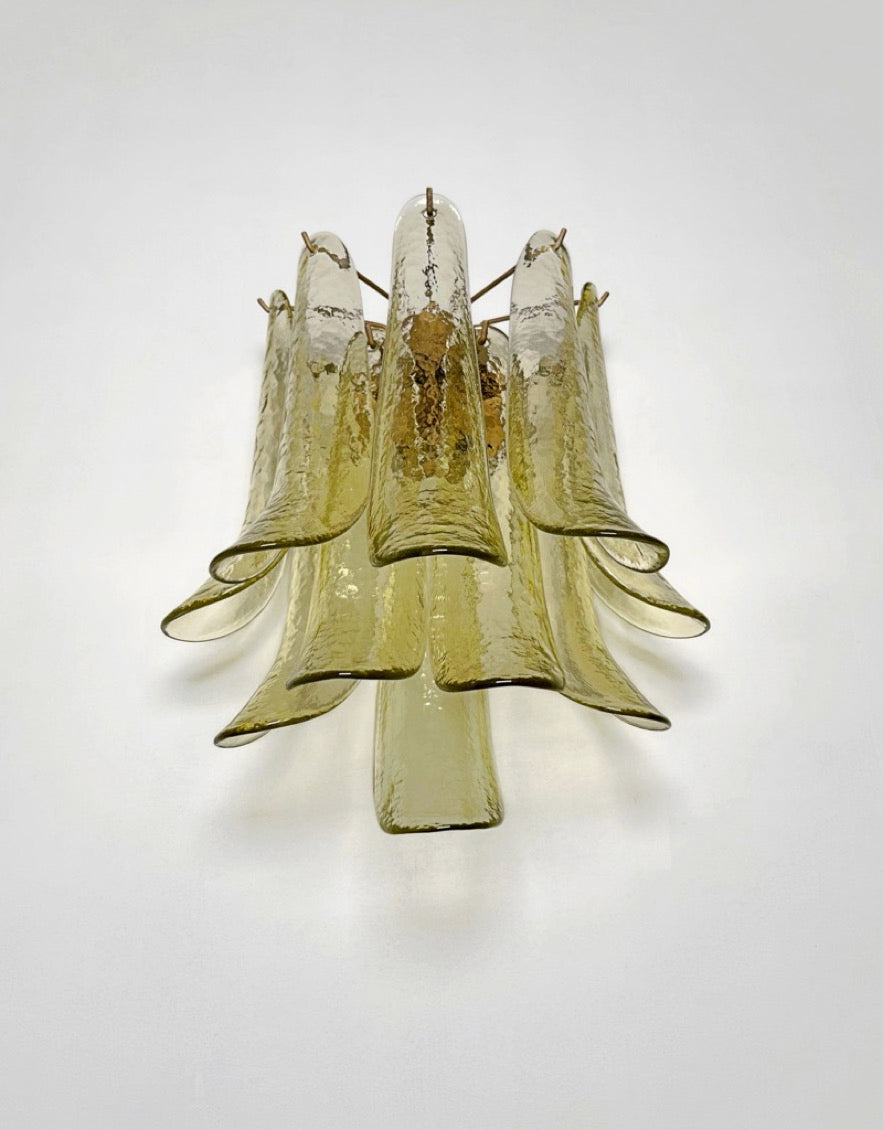Murano Wall Lamp | 10 Green Gold Petal Glass | Set of 2