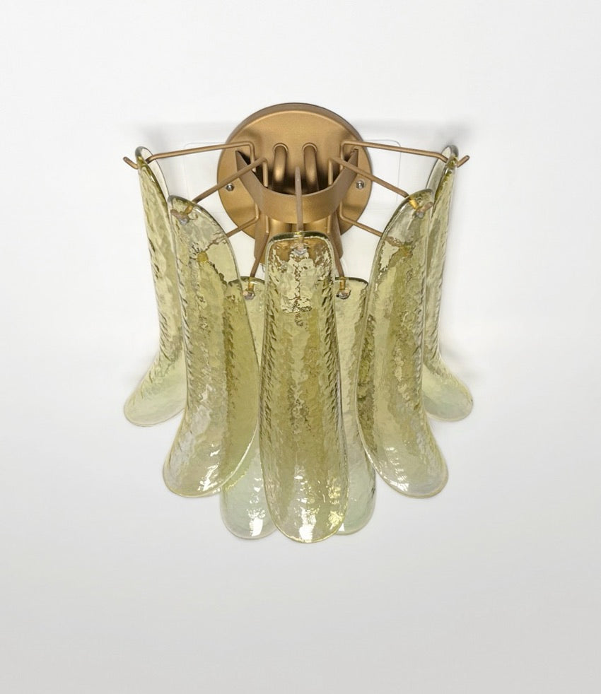 Murano Wall Lamp | 10 Green Gold Petal Glass | Set of 2