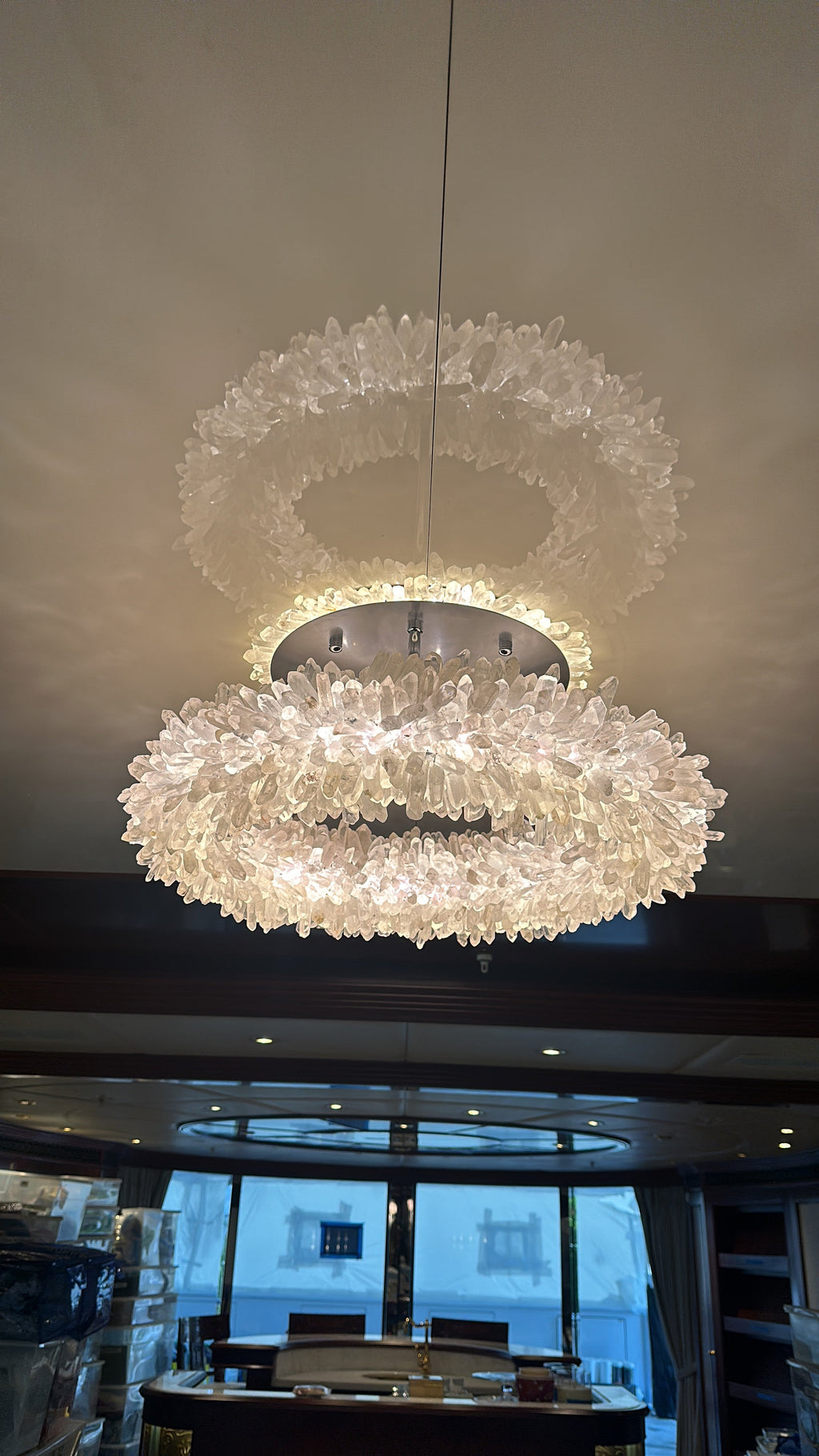 Premium 24-47 Inch Round Clear Geode Quartz Crystal Ring Pendant Light Modern Chandelier for Living Room product image