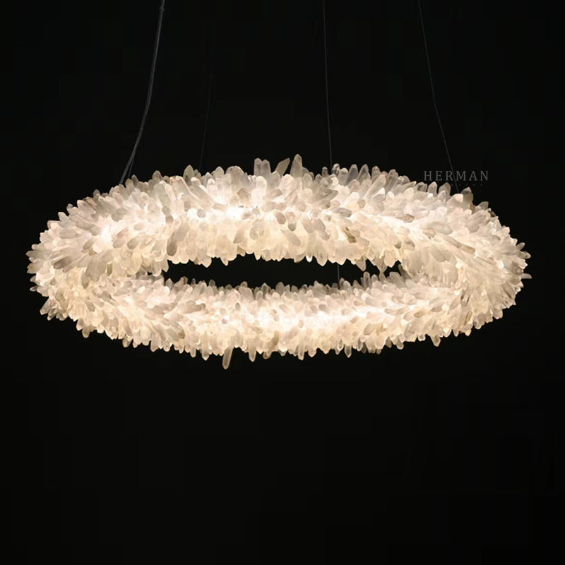 Premium 24-47 Inch Round Clear Geode Quartz Crystal Ring Pendant Light Modern Chandelier for Living Room material and