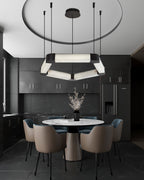 Ring lamps on string suspension in the form of pentagons made of Spanish marble and metal corners
