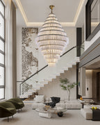 Stairwell Luxury Modern LED High Ceiling Large Alabaster Chandelier by Bling Lighting Studio