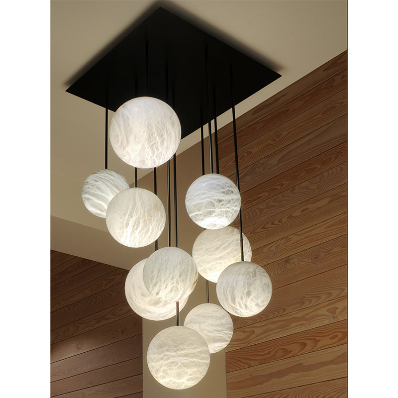 Glacera Alabaster Sphere Staircase Chandelier,Multi Pendant Light by Bling Lighting Studio