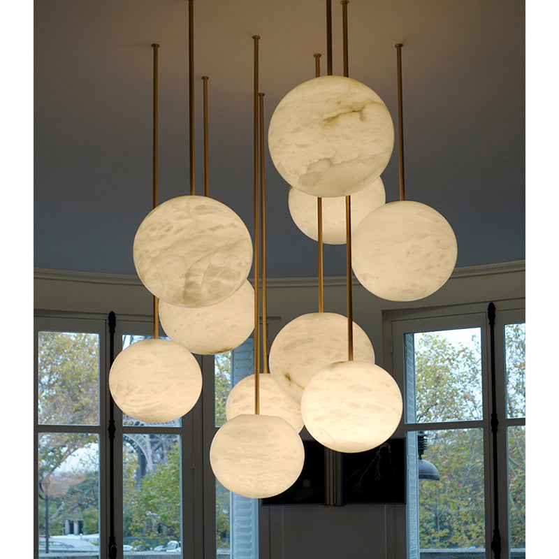 Glacera Alabaster Sphere Staircase Chandelier,Multi Pendant Light by Bling Lighting Studio