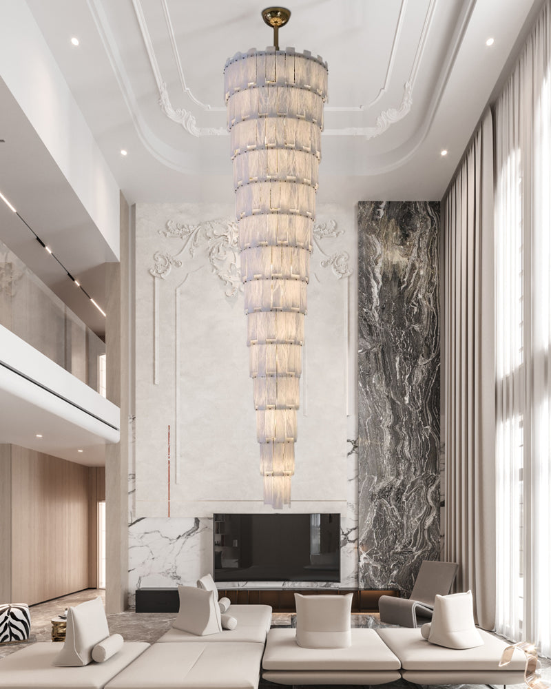 Stairwell Luxury Modern LED High Ceiling Large Alabaster Chandelier by Bling Lighting Studio