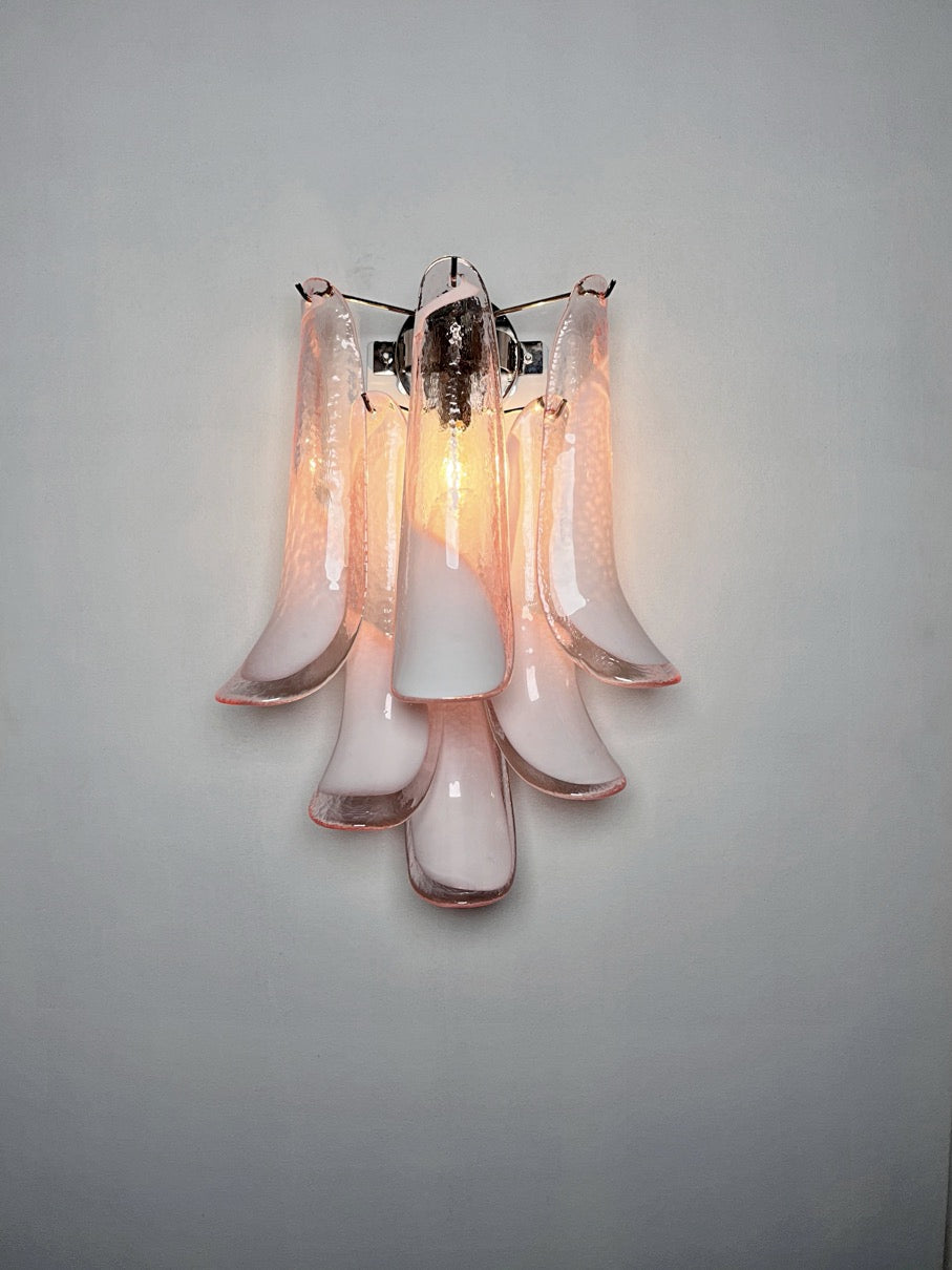 Murano Wall Lamp | 6 Pink Lattimo Petal Glass | Set of 2