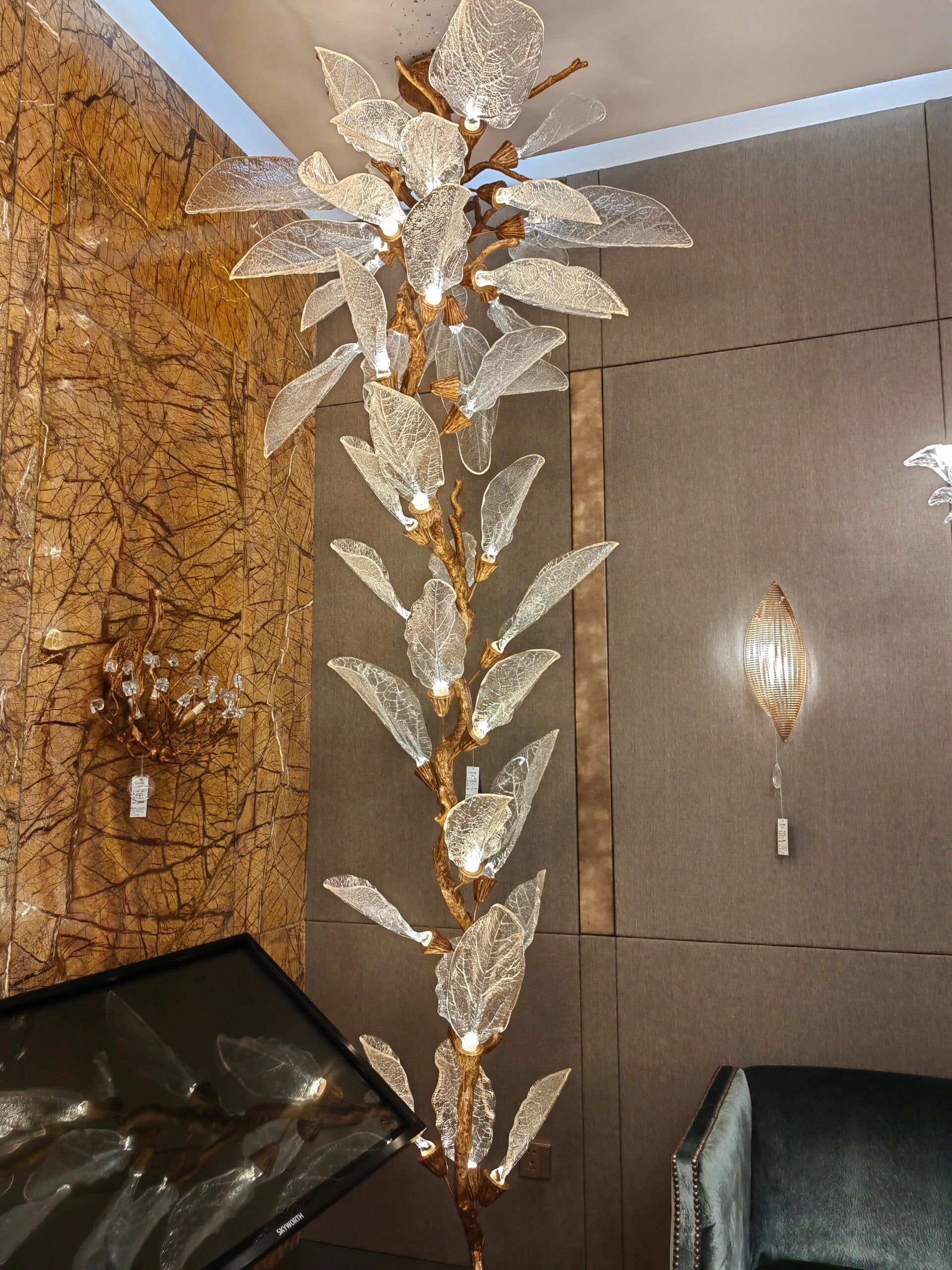 Creative Bionic Resin Leaves Chandelier for Living Room/Dining Room/Staircase by Bling Lighting Studio