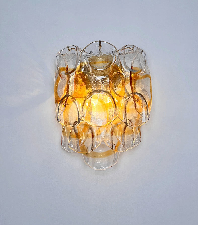 Murano Wall Lamp | 10 White Crostoli Glass | Set of 2