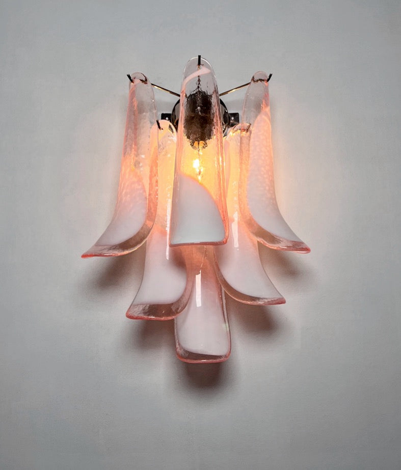 Murano Wall Lamp | 6 Pink Lattimo Petal Glass | Set of 2