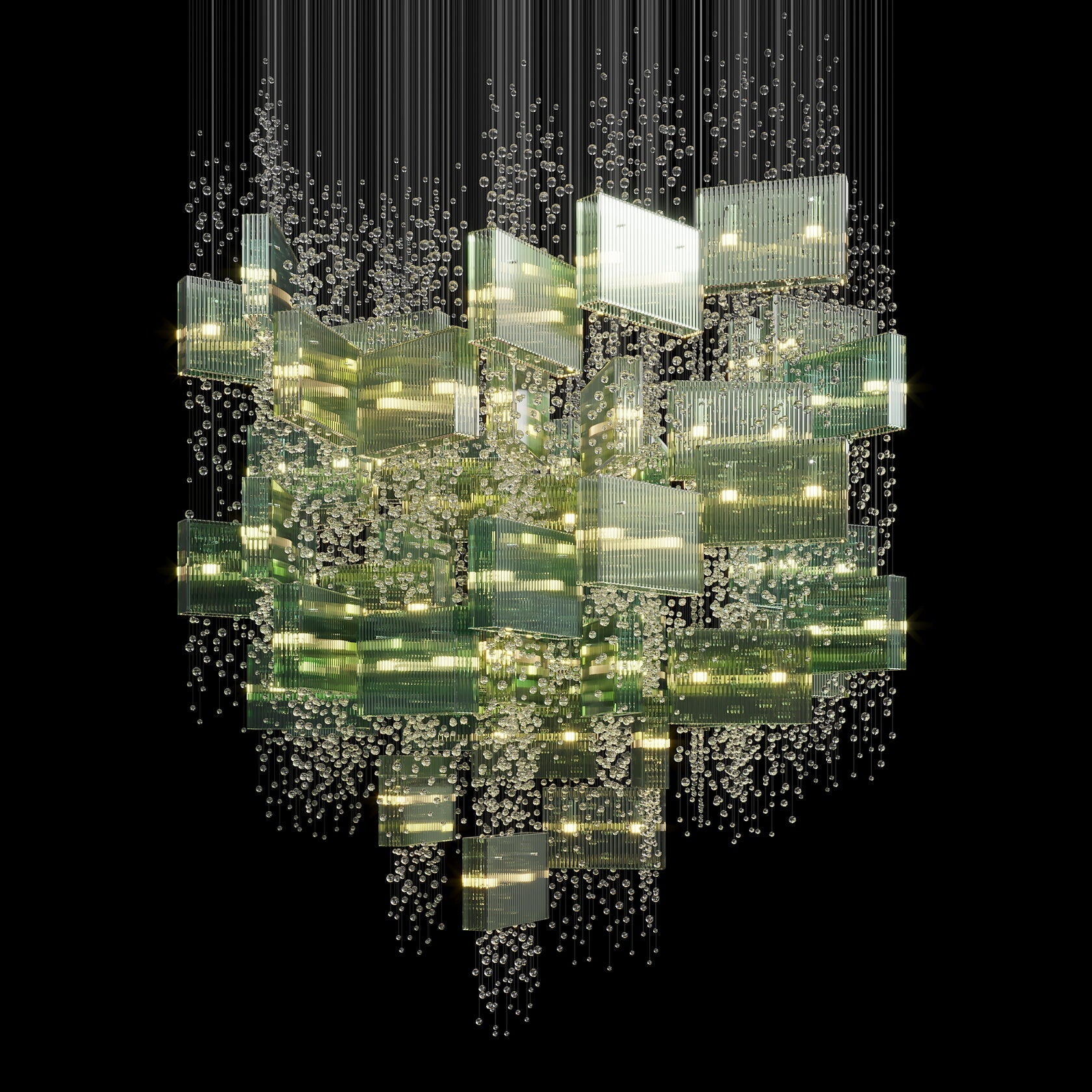 Green Crystal Rain Chandelier