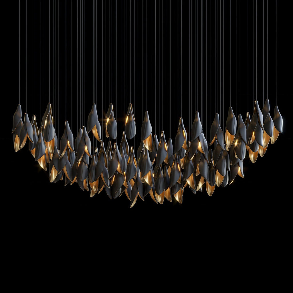 Black Gold Petal Cascade Chandelier
