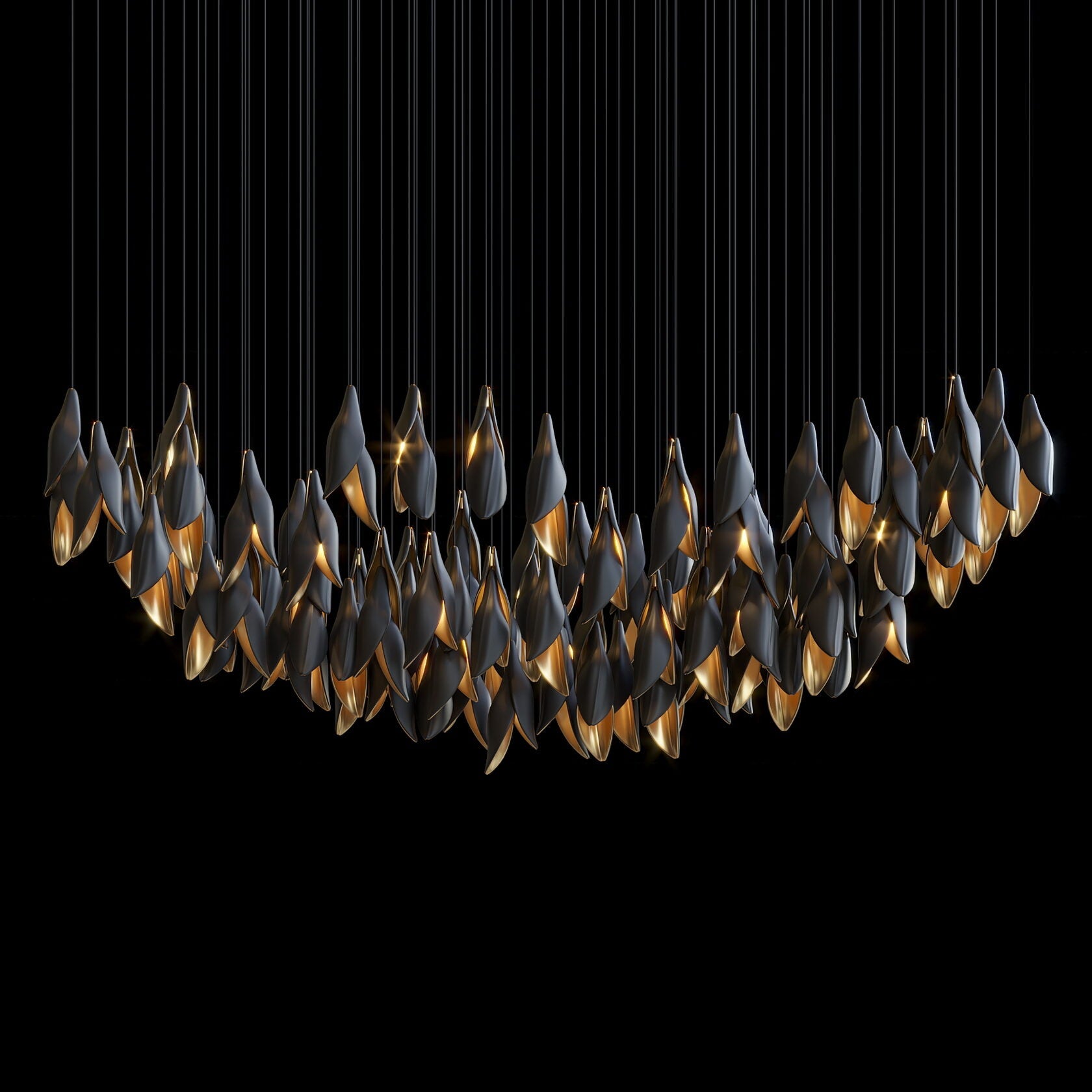 Black Gold Petal Cascade Chandelier