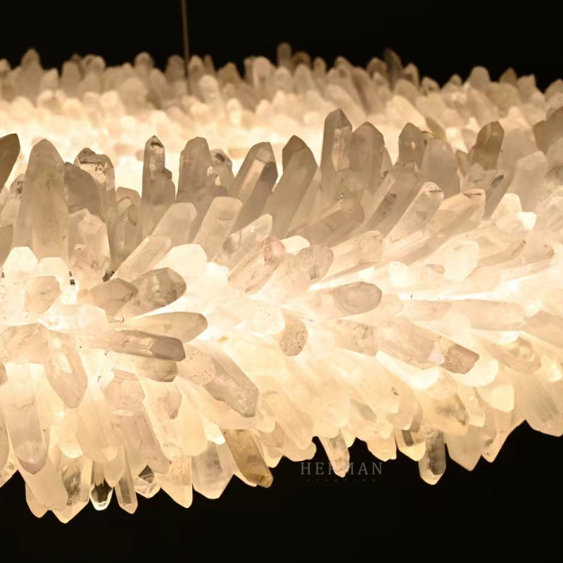 Premium 24-47 Inch Round Clear Geode Quartz Crystal Ring Pendant Light Modern Chandelier for Living Room product image