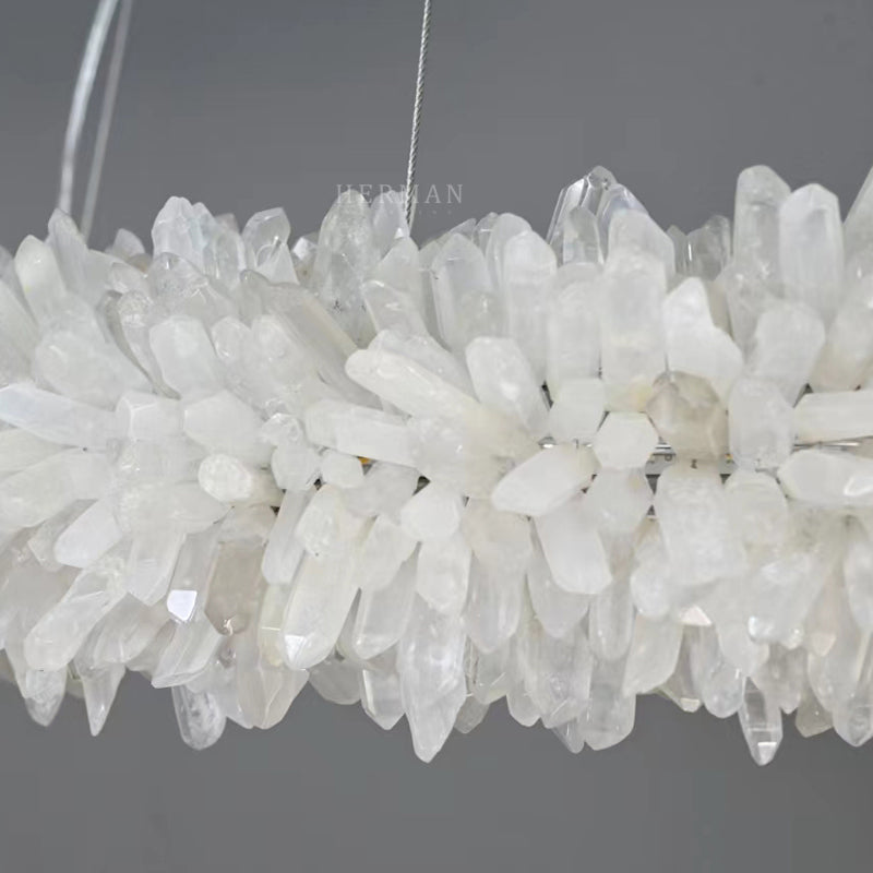 Premium 24-47 Inch Round Clear Geode Quartz Crystal Ring Pendant Light Modern Chandelier for Living Room product image