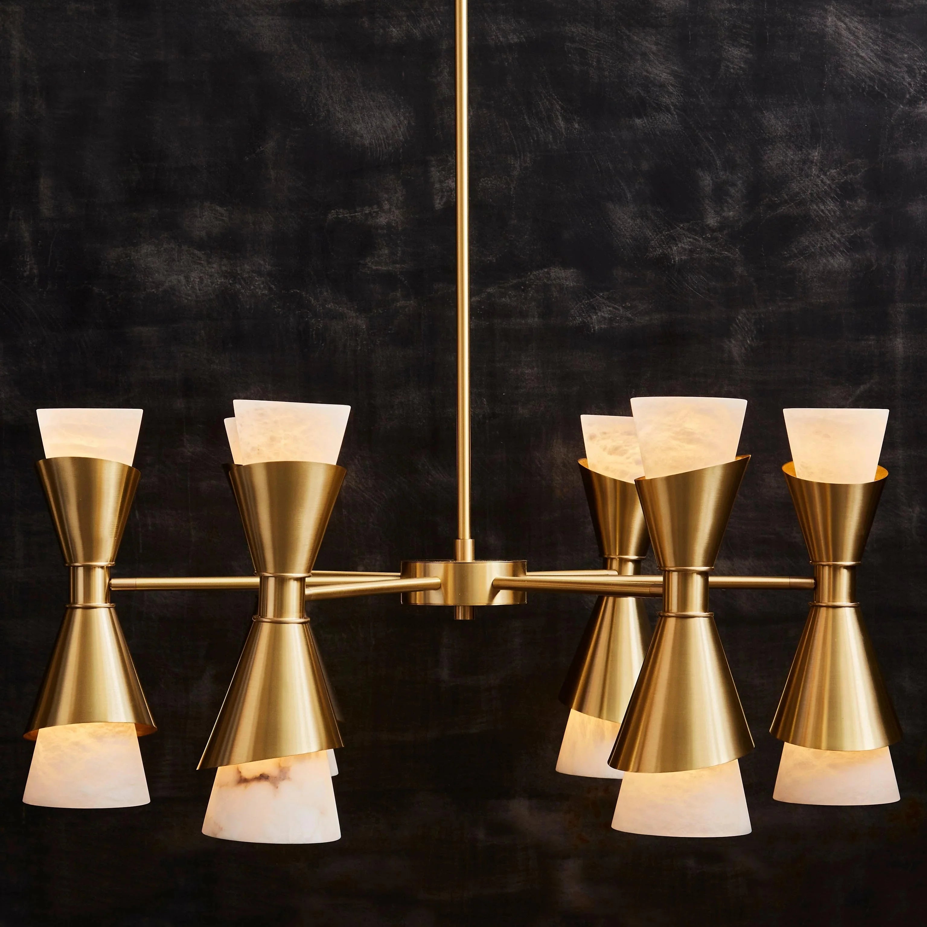 Brass with Alabaster Cones Chandelier