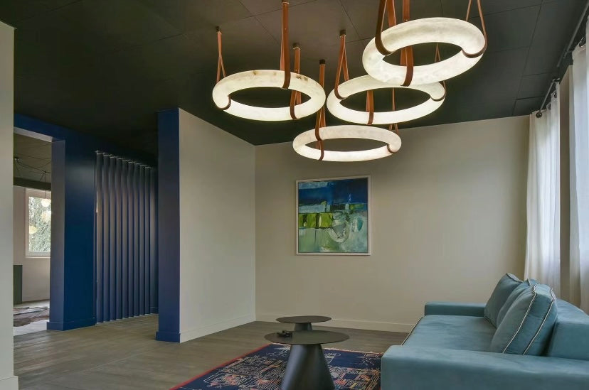 Modern Round Alabaster Chandelier for Living Room/Bedroom by Bling Lighting Studio