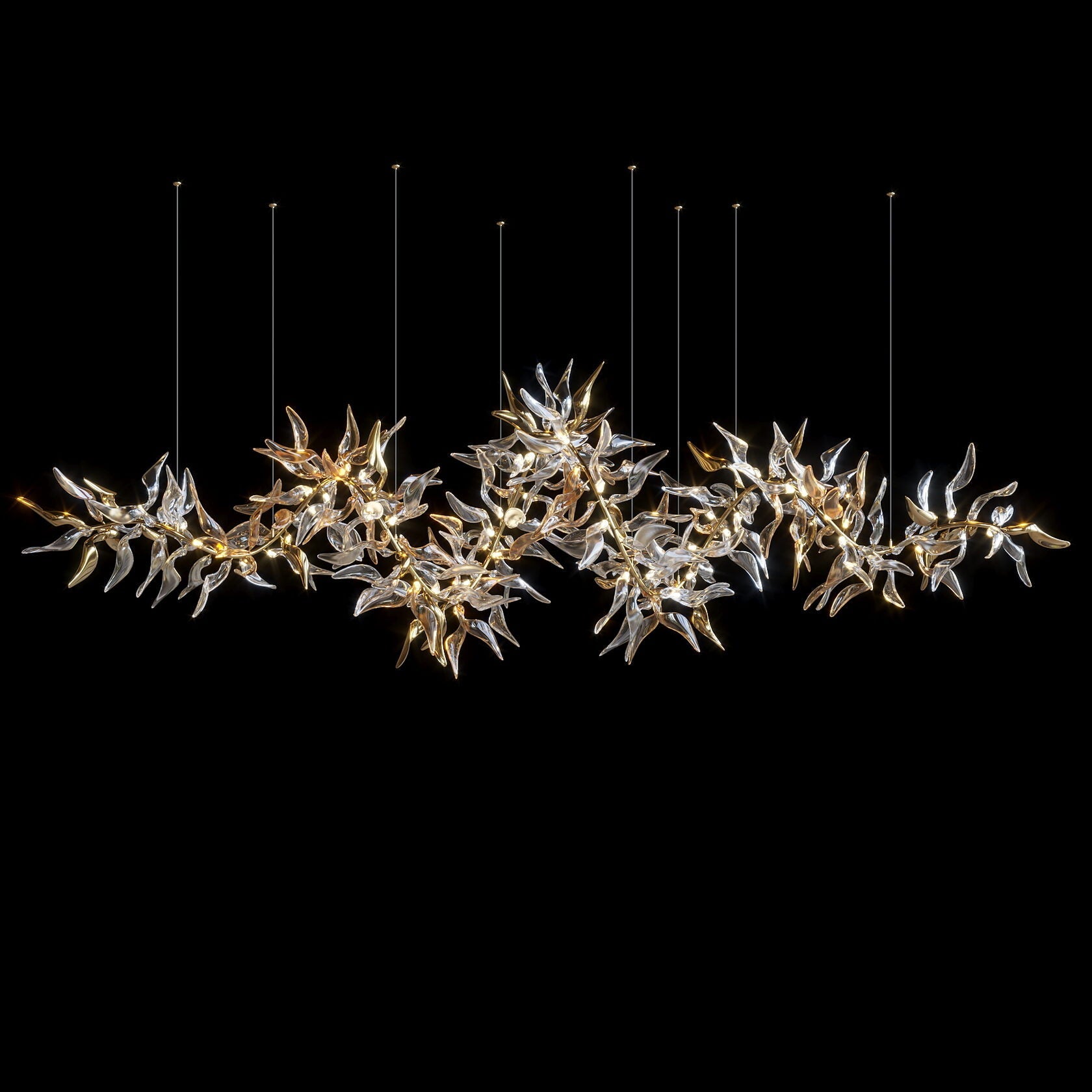 Amber Glass Leaf Branch Chandelier