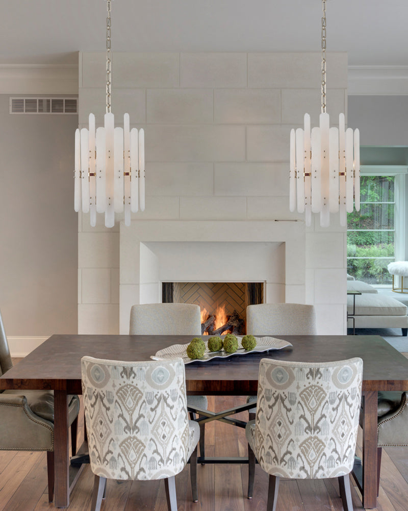 Large Alabaster Rectangular Chandelier Wide 40“ 45” with Chrome Frame for dining room