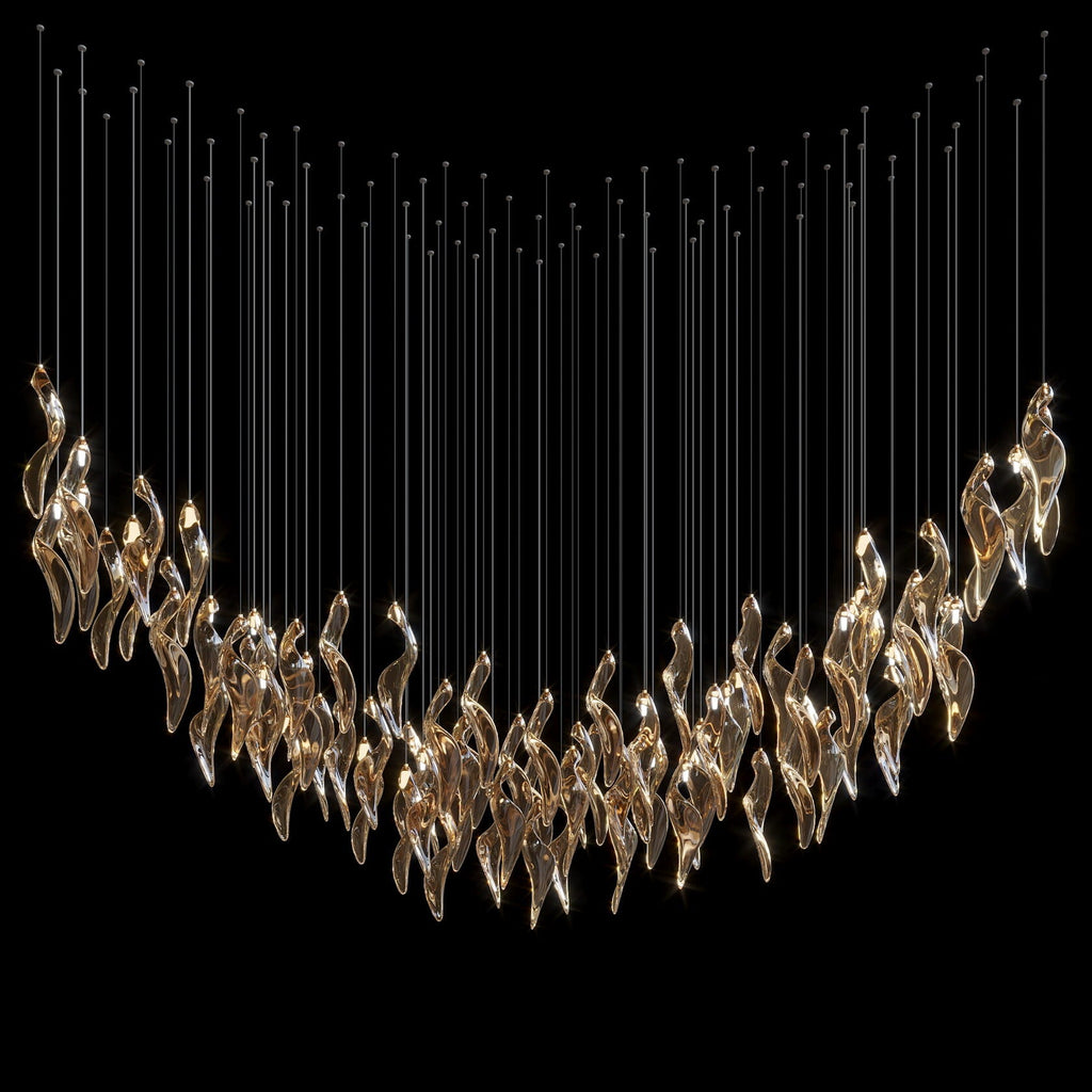 Amber Glass Flame Cascade Chandelier