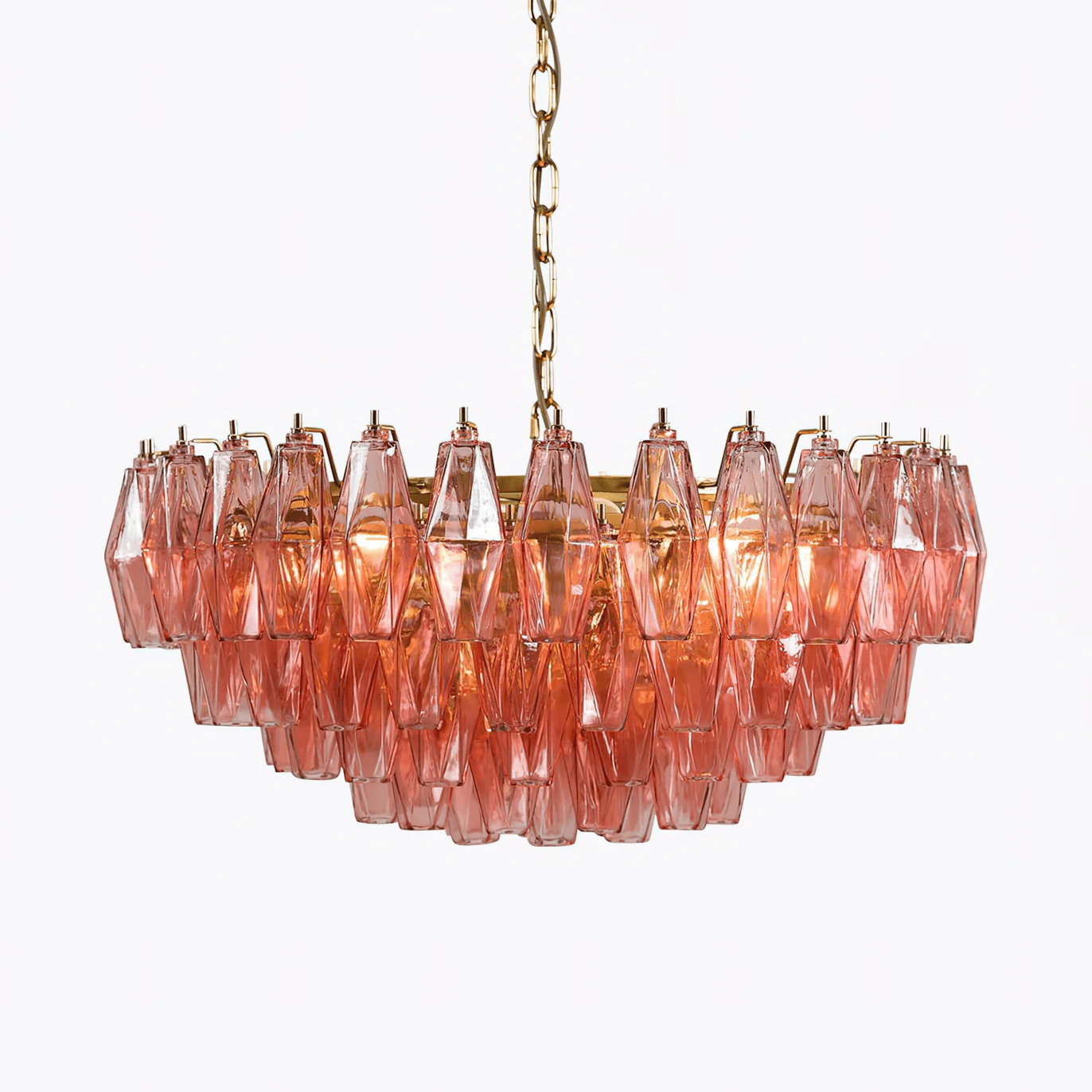 Murano Poliedri Pink Polygon Drop Chandelier by Bling Lighting Studio
