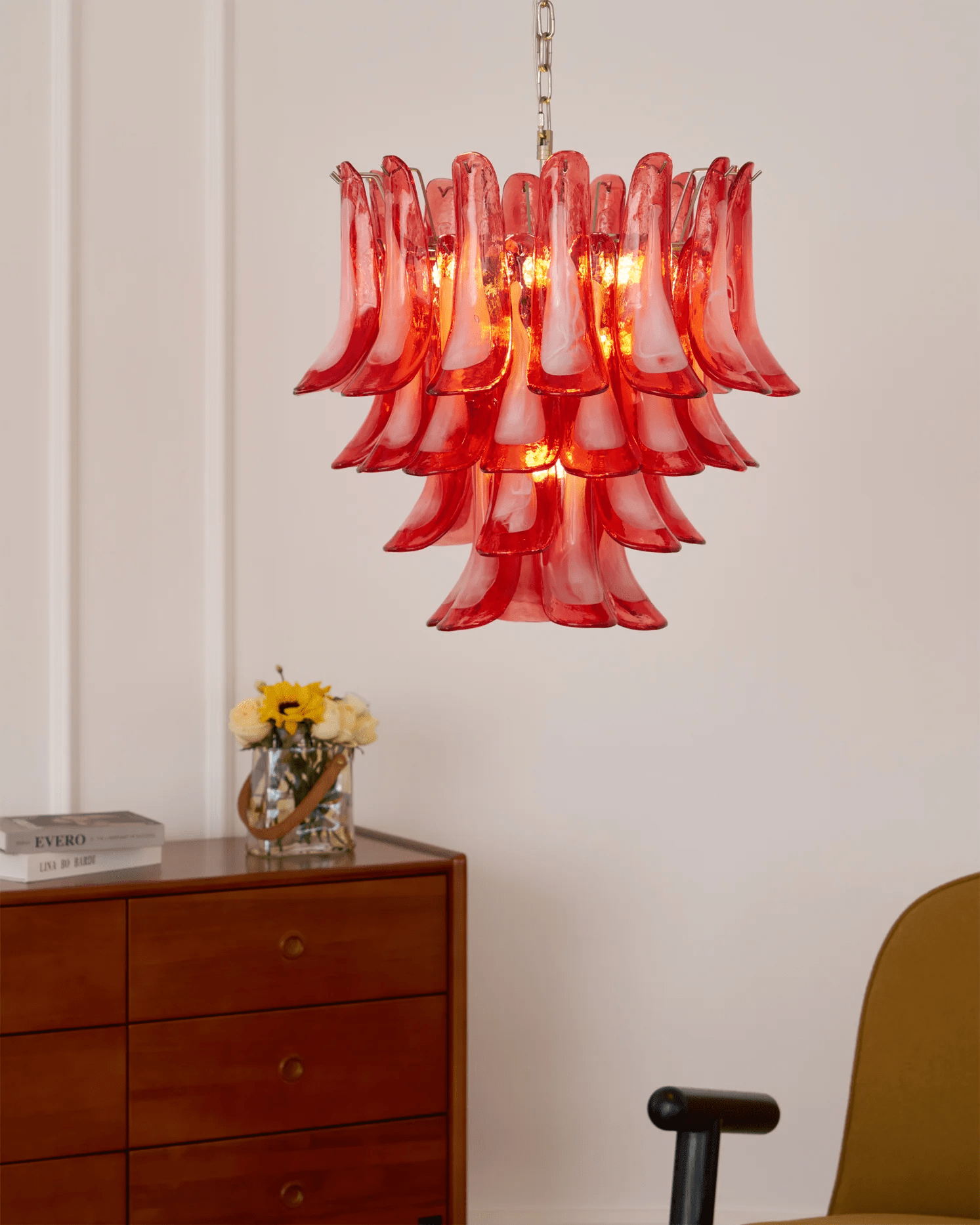 Crimson Glass Petals Chandelier Glass lighting by Bling Lighting Studio