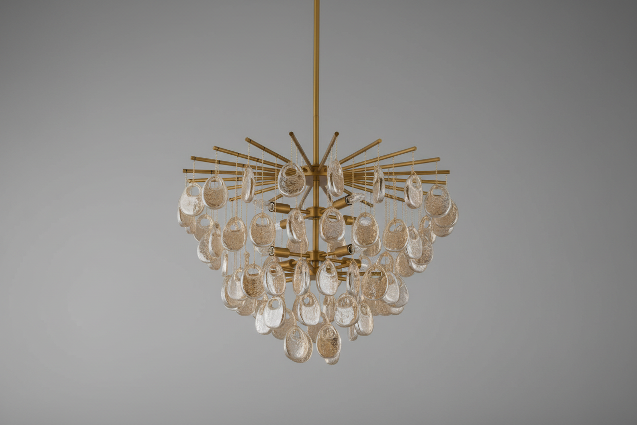 Modern Cascading Amber Glass Drop Chandelier by Bling Lighting Studio