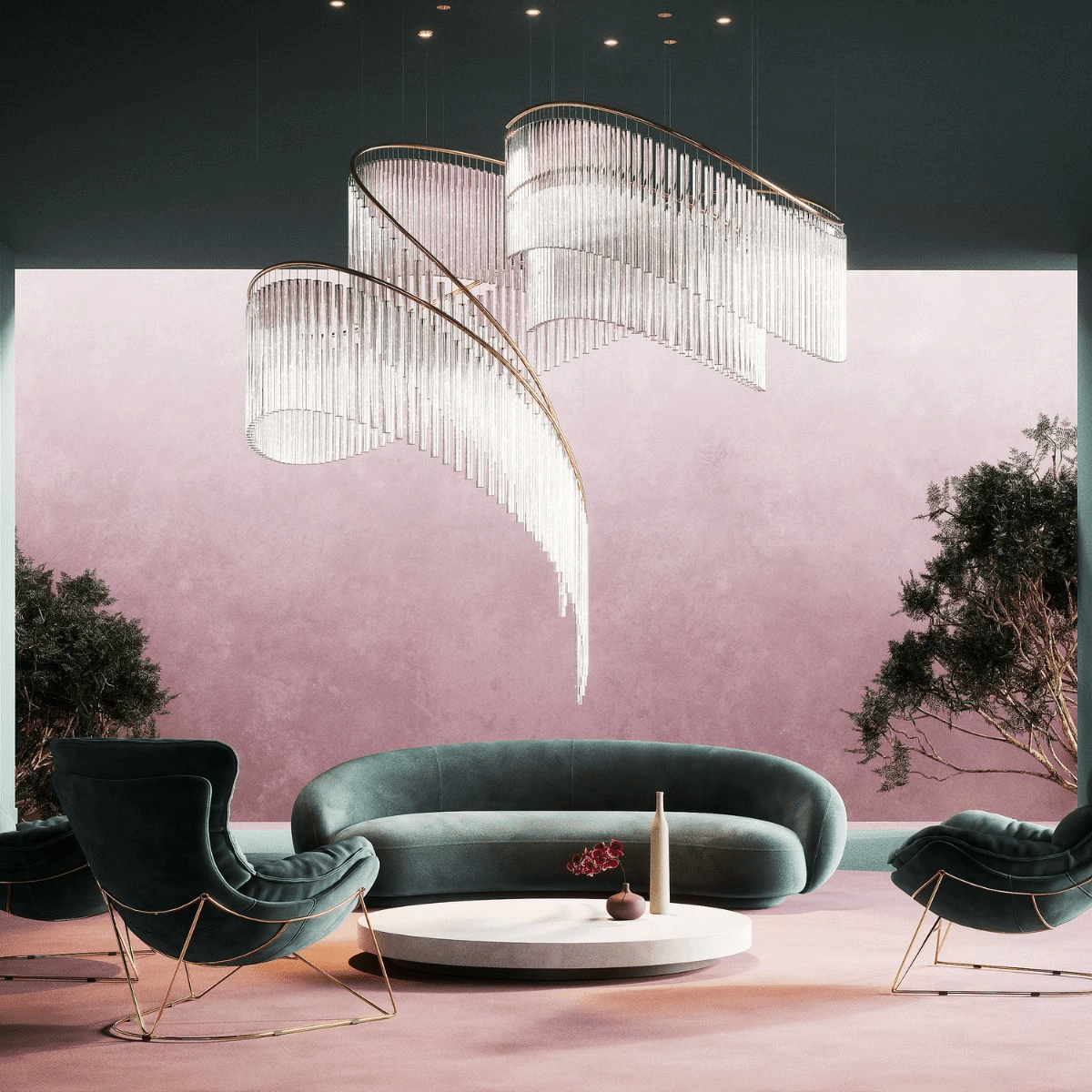 Luxury Fringe Waterfall Chandelier material and finish detail