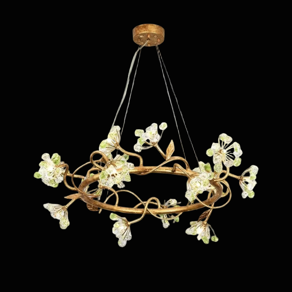 Modes Brass Ring Stone Flower Chandelier