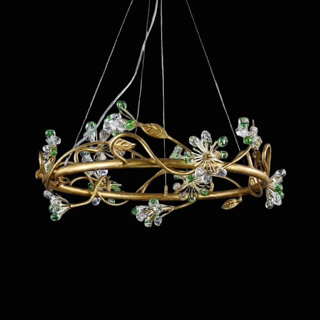 Modes Brass Ring Stone Flower Chandelier