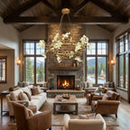Modes Brass Ring Stone Flower Chandelier