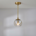 Organic Glass Bubble Brass Branch Chandelier with Leaves