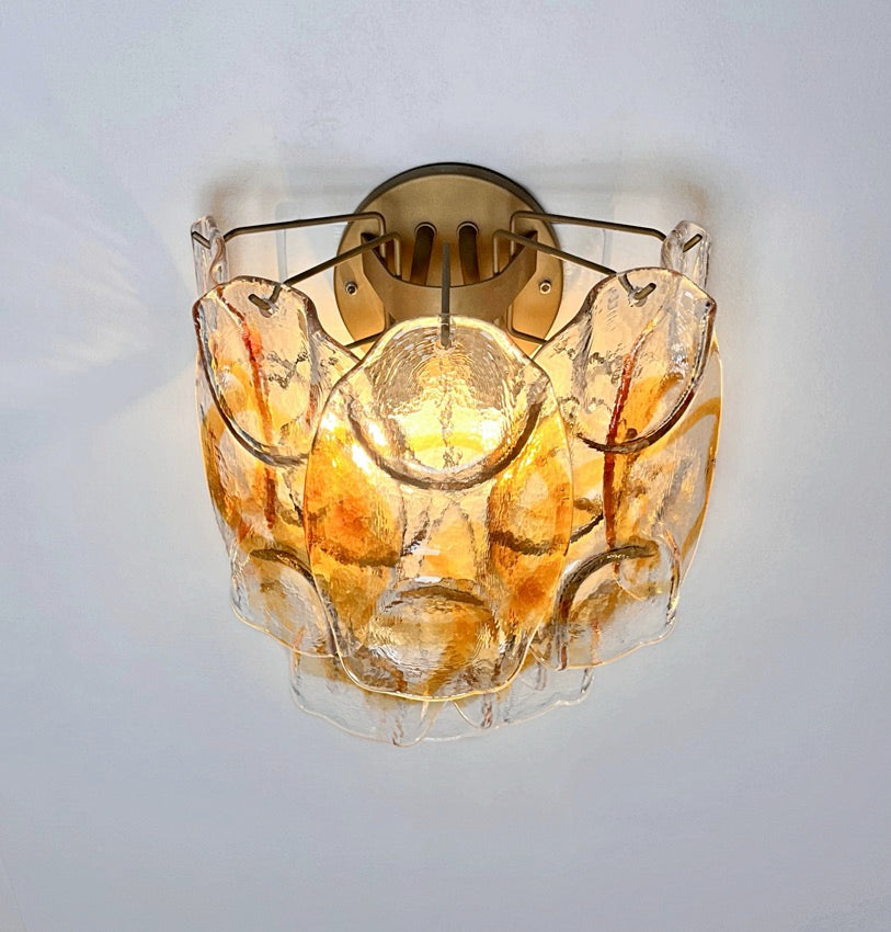 Murano Wall Lamp | 10 White Crostoli Glass | Set of 2
