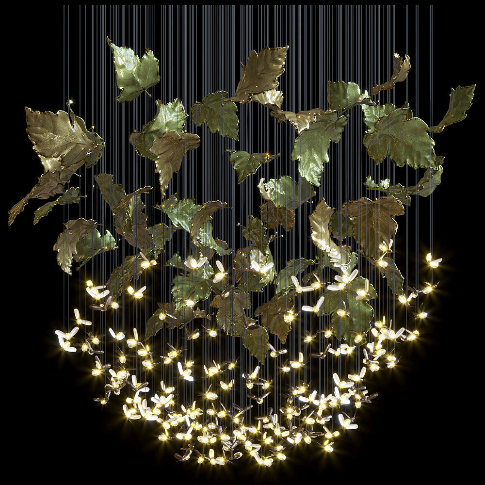 Smoke Amber Flame Rain Chandelier