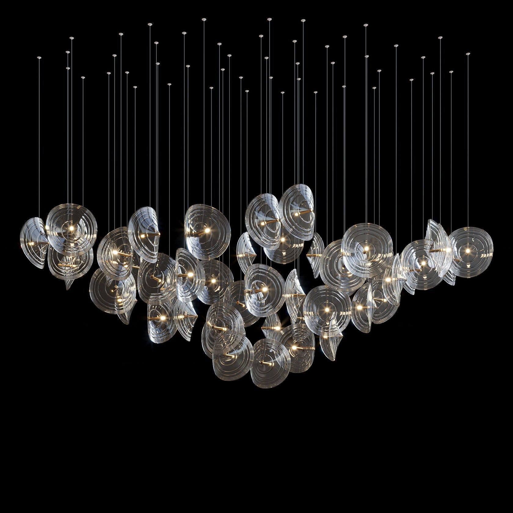 Clear Ripple Disc Cluster Chandelier