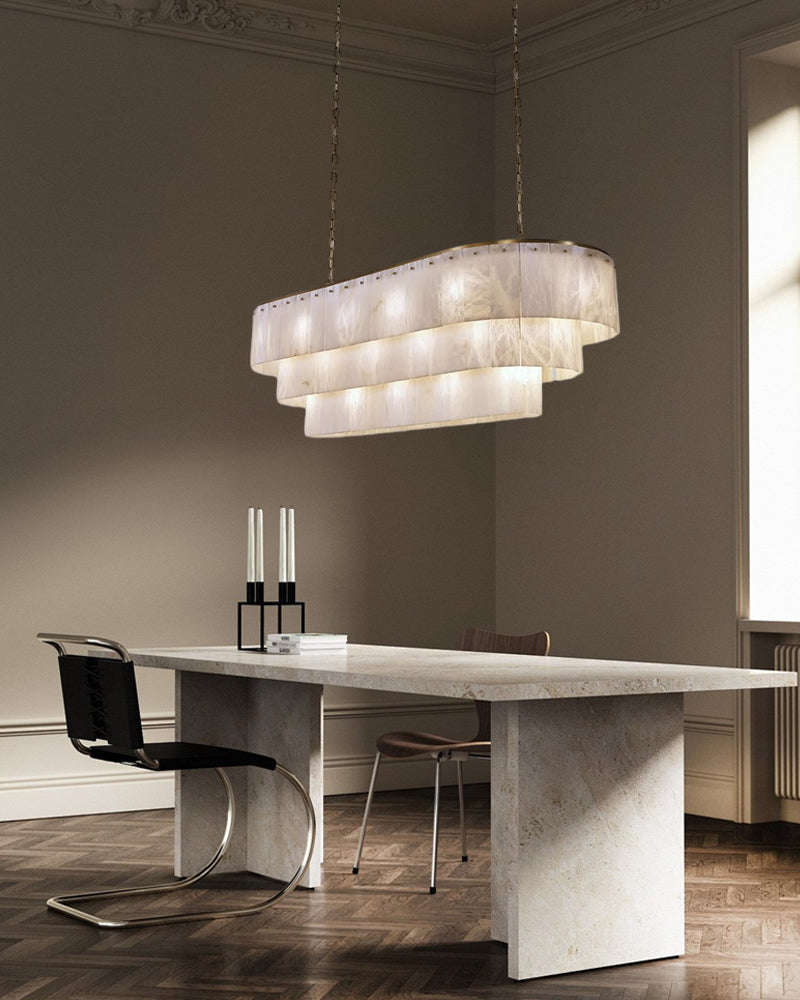 Stairwell Luxury Modern LED High Ceiling Large Alabaster Chandelier by Bling Lighting Studio