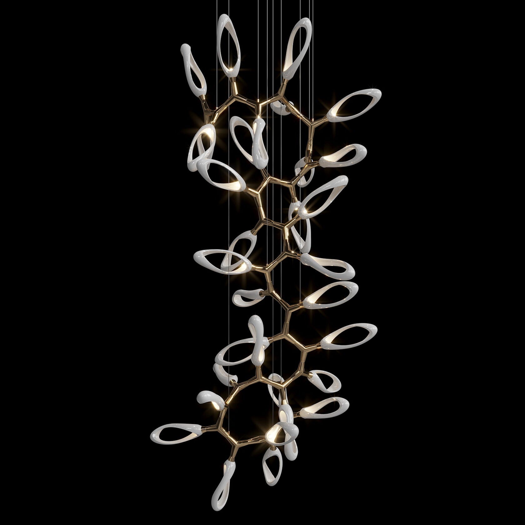 White Orbital Branch Chandelier