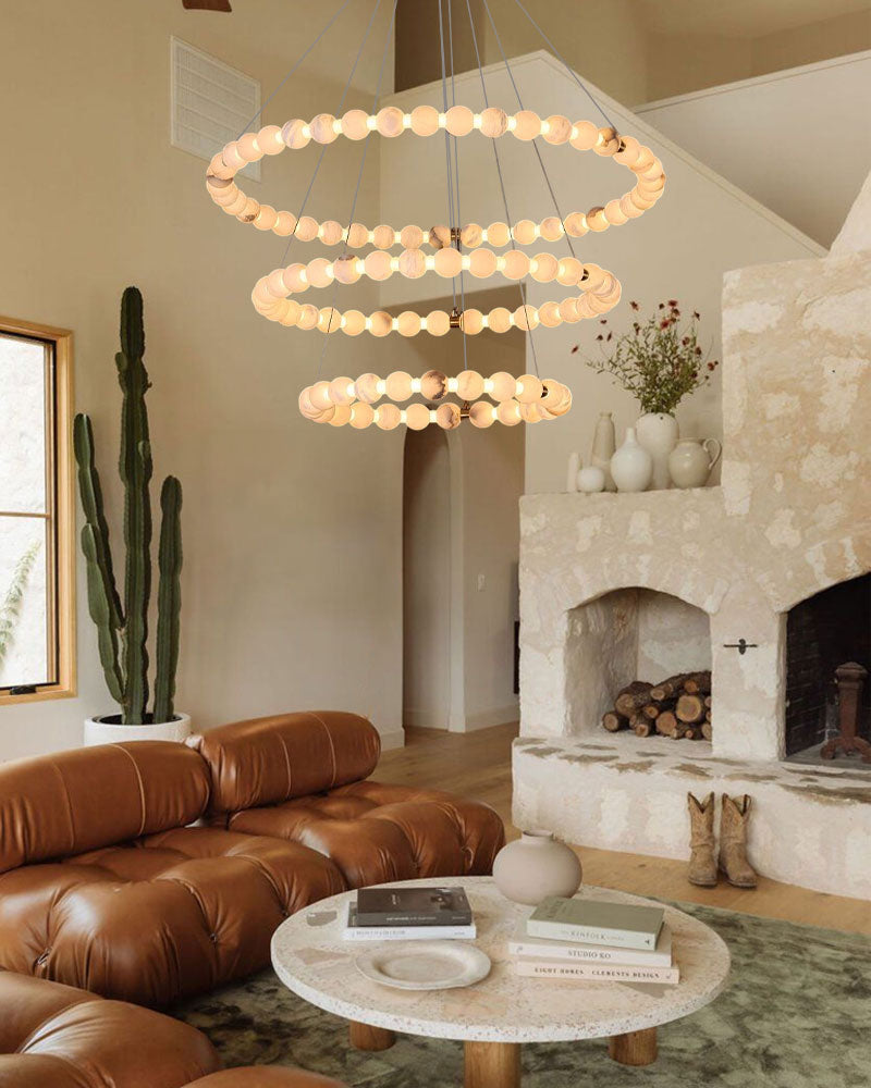 Modern Pearl Alabaster Necklace Circle Triple Chandelier with Dia 60+80+100cm by Bling Lighting Studio