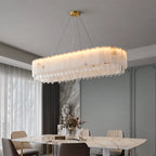 Stuart Modern Alabaster & Crystal Dining Room Chandelier detail view