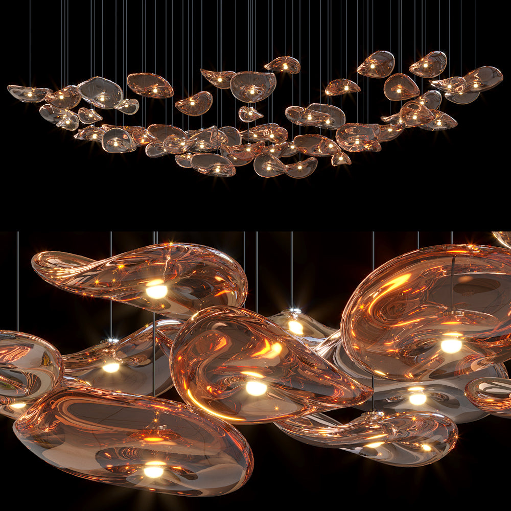 Amber Glass Pebble Cluster Chandelier