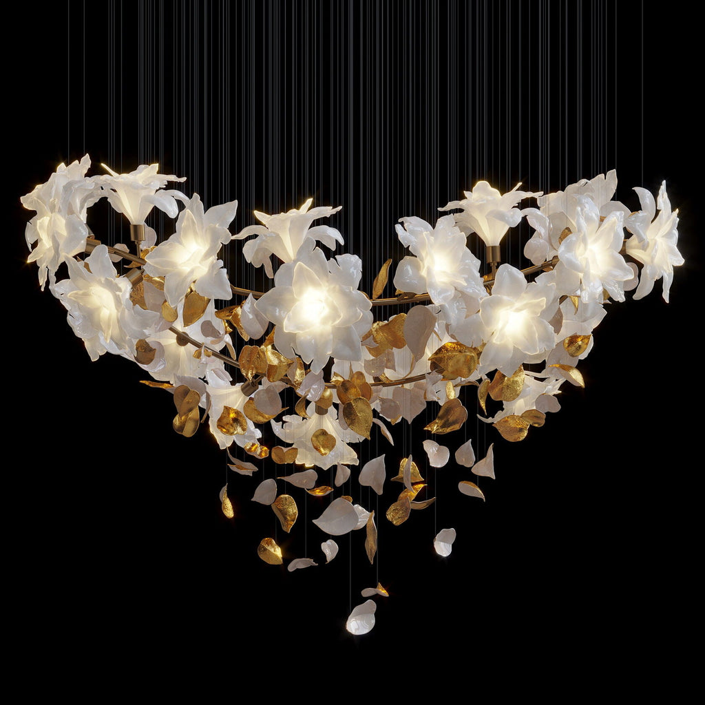 White Gold Blossom Cascade Chandelier