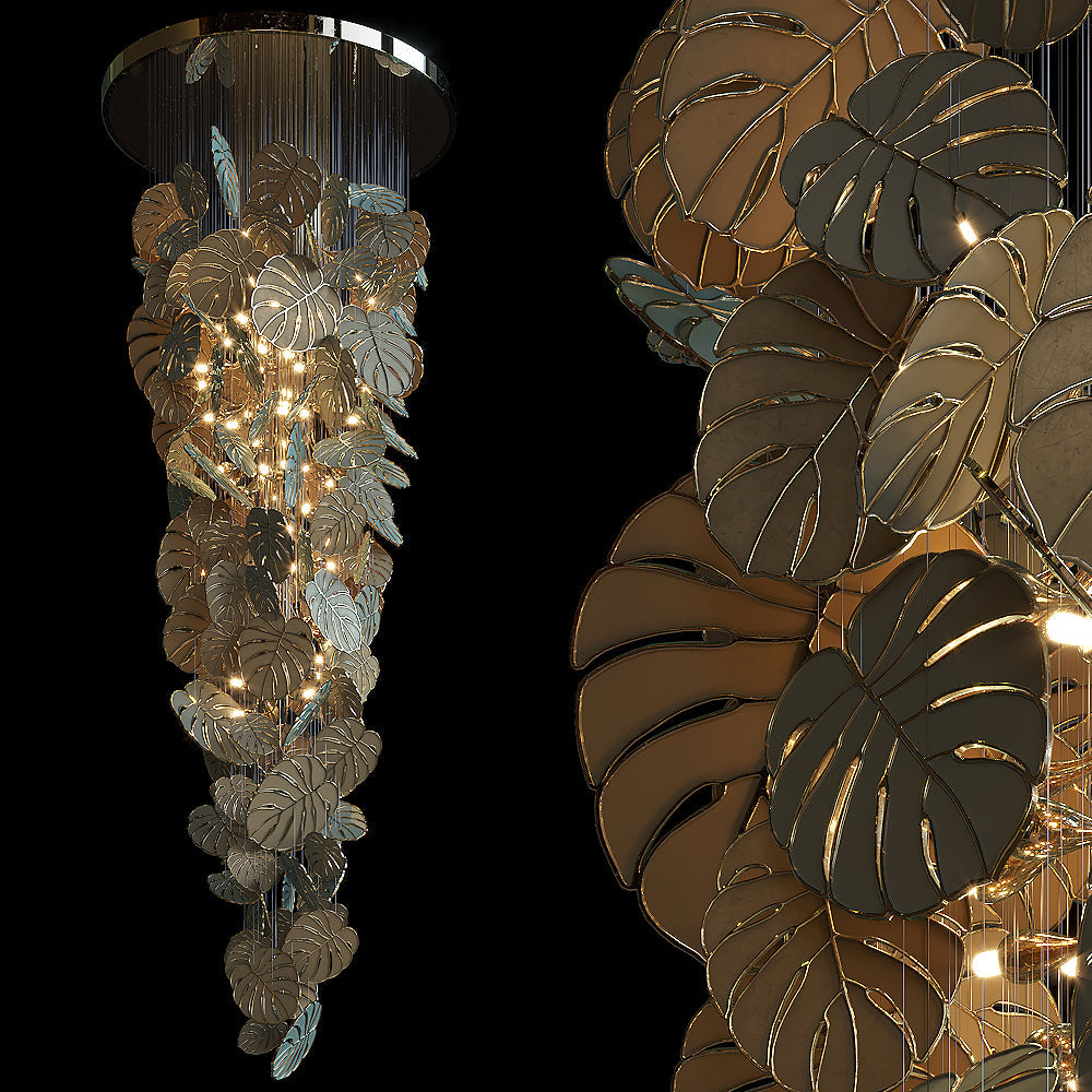 Gold Monstera Canopy Chandelier