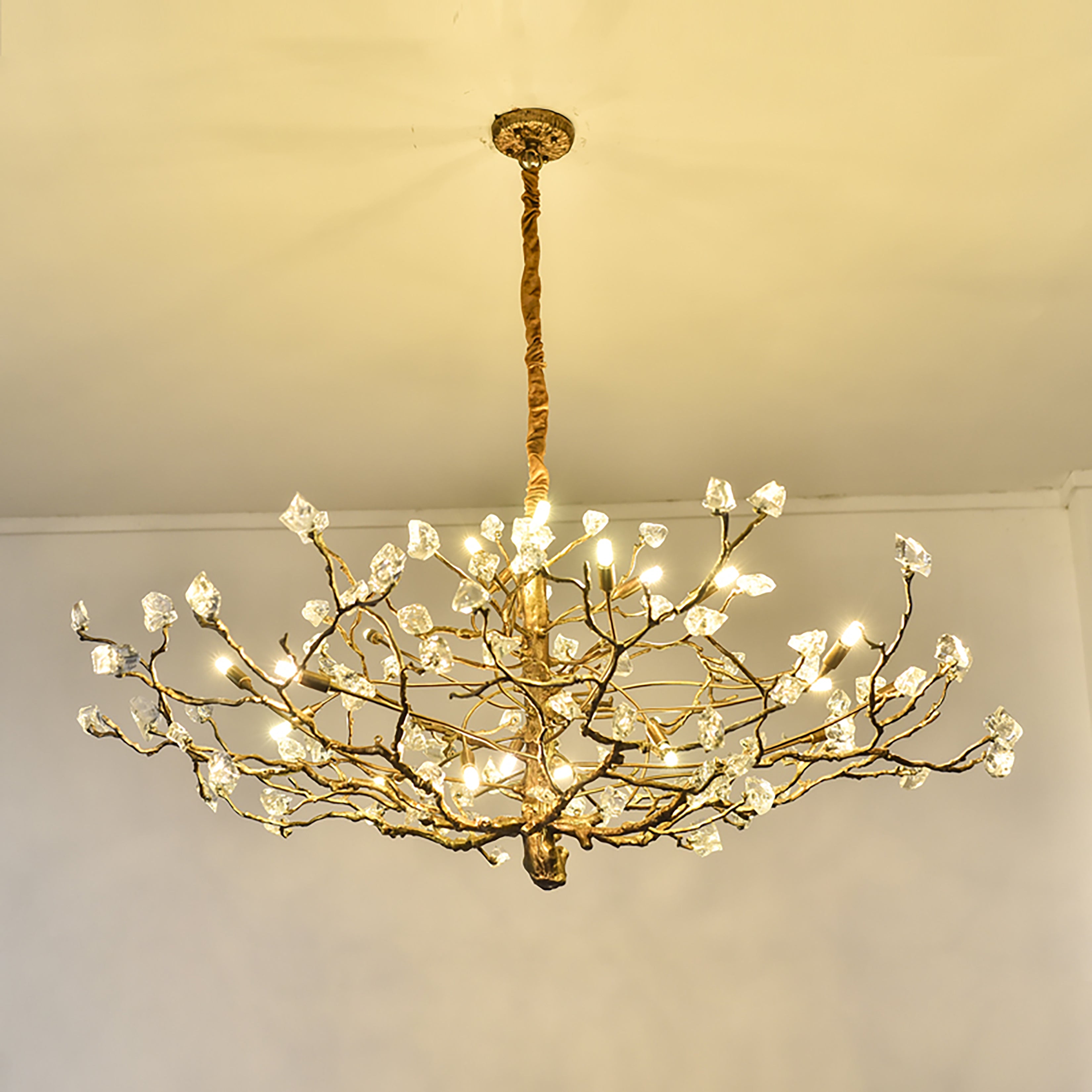 Livio Gemstone Branch Brass Round Chandelier by Bling Lighting Studio