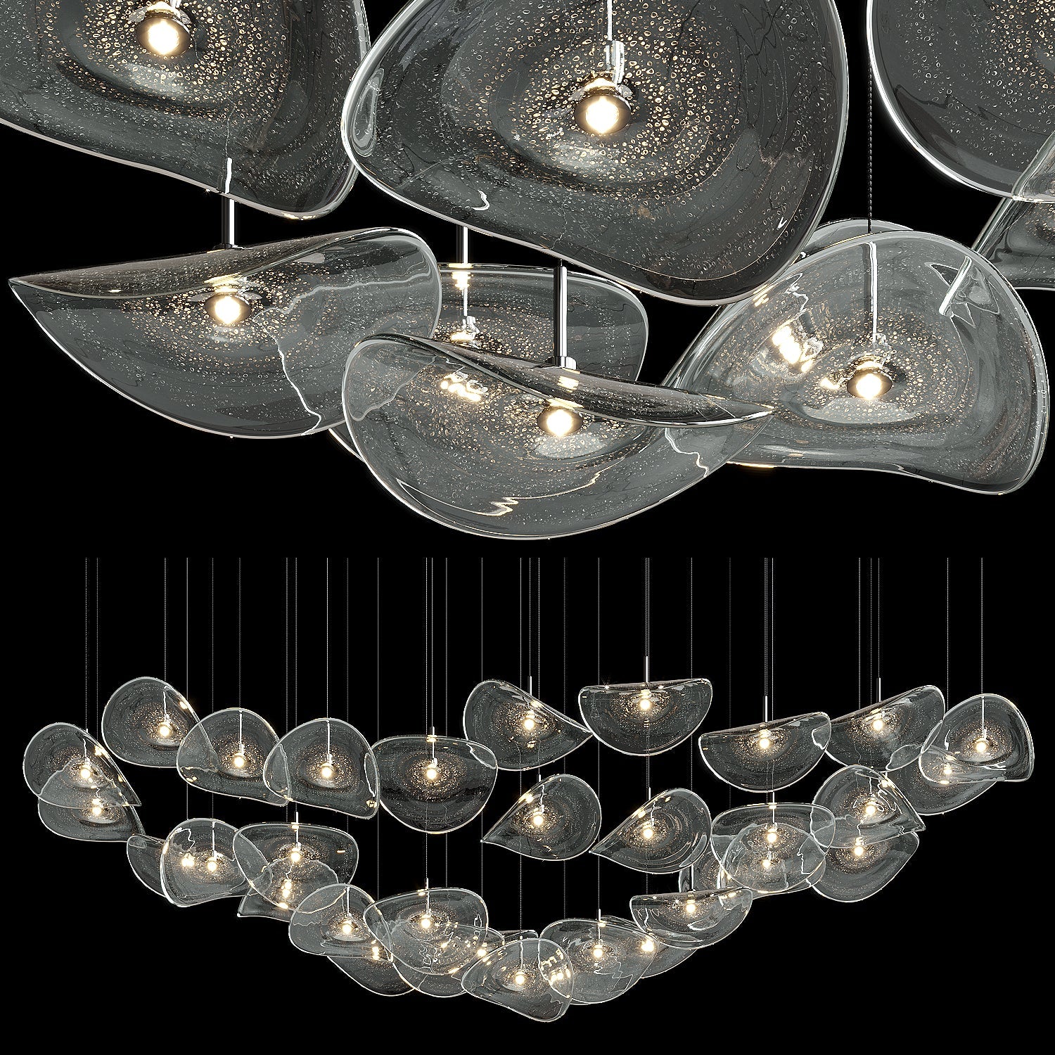 Smoke Glass Manta Cluster Chandelier